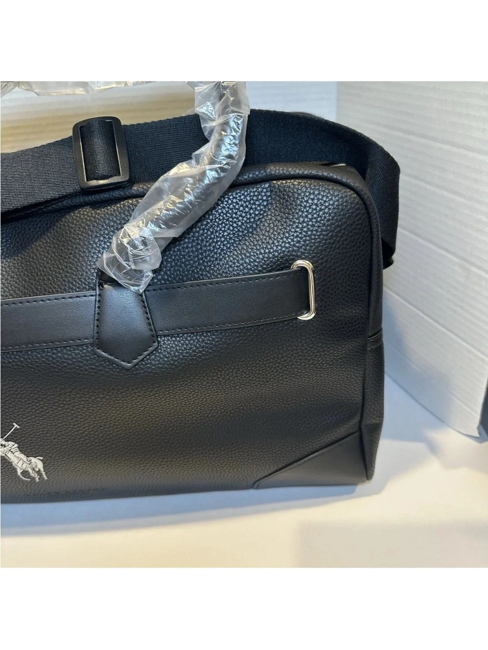 Polo Ralph Lauren Black Pebble Leather Duffle Weekender Bag